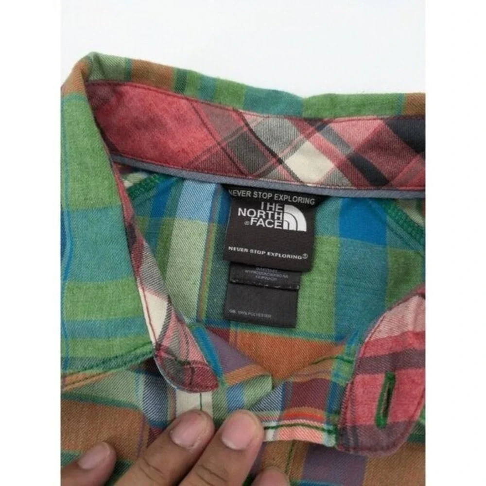 The North Face Flannel Shirt Mens S‎ Green Blue Plaid Long Sleeve Button Front